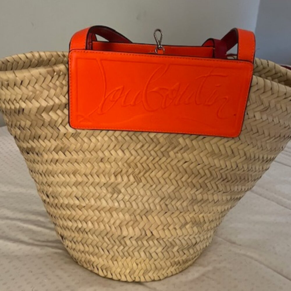 👜 Christian Louboutin Woven Raffia Tote with Red Leather Detail — New